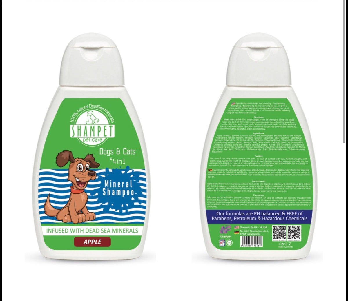 Shampet Dogs & Cats 4in1 Apple 250 ml لتقليل تساقط الشعر واعطاء لمعان وإزالة الروائح بنكهة التفاح