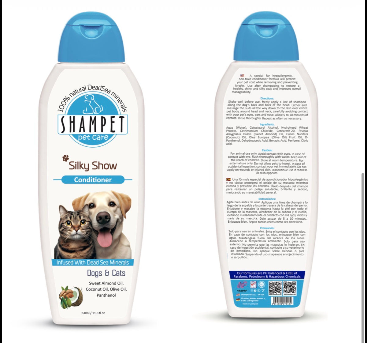 Shampet Dogs & Cats Silky show 350 ml لعلاج تشابك الشعر ولمعانه بتركيبة مناسبه للحيوانات الحساسة