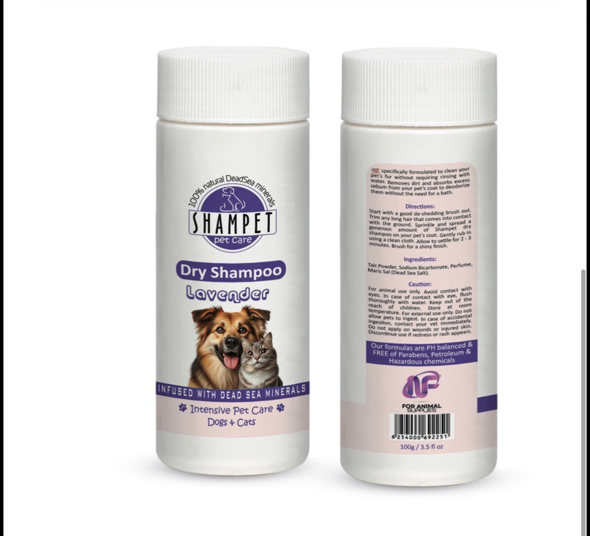 Shampet Dogs & Cats Dry-shampoo Lavender 100g شامبو جاف بودرة برائحة اللافندر