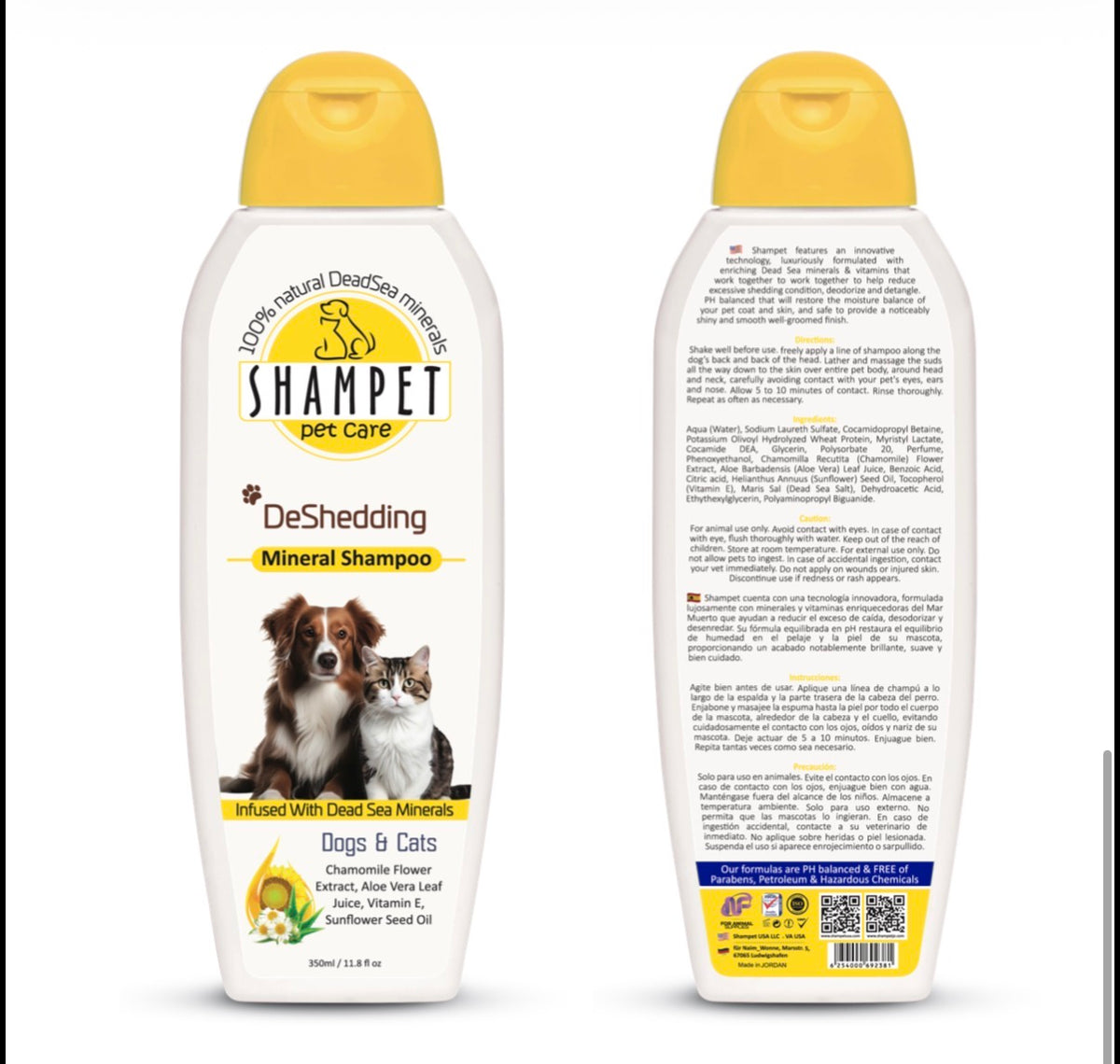 Shampet Dogs & Cats Deshedding 350 ml لتقليل تساقط الشعر واعطاء لمعان وفك التشابك