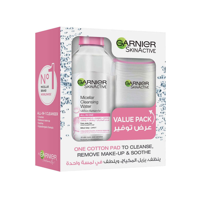 Garnier Micellar water classic pack with cotton 400ML PINK