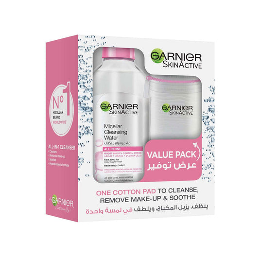 Garnier Micellar water classic pack with cotton 400ML PINK