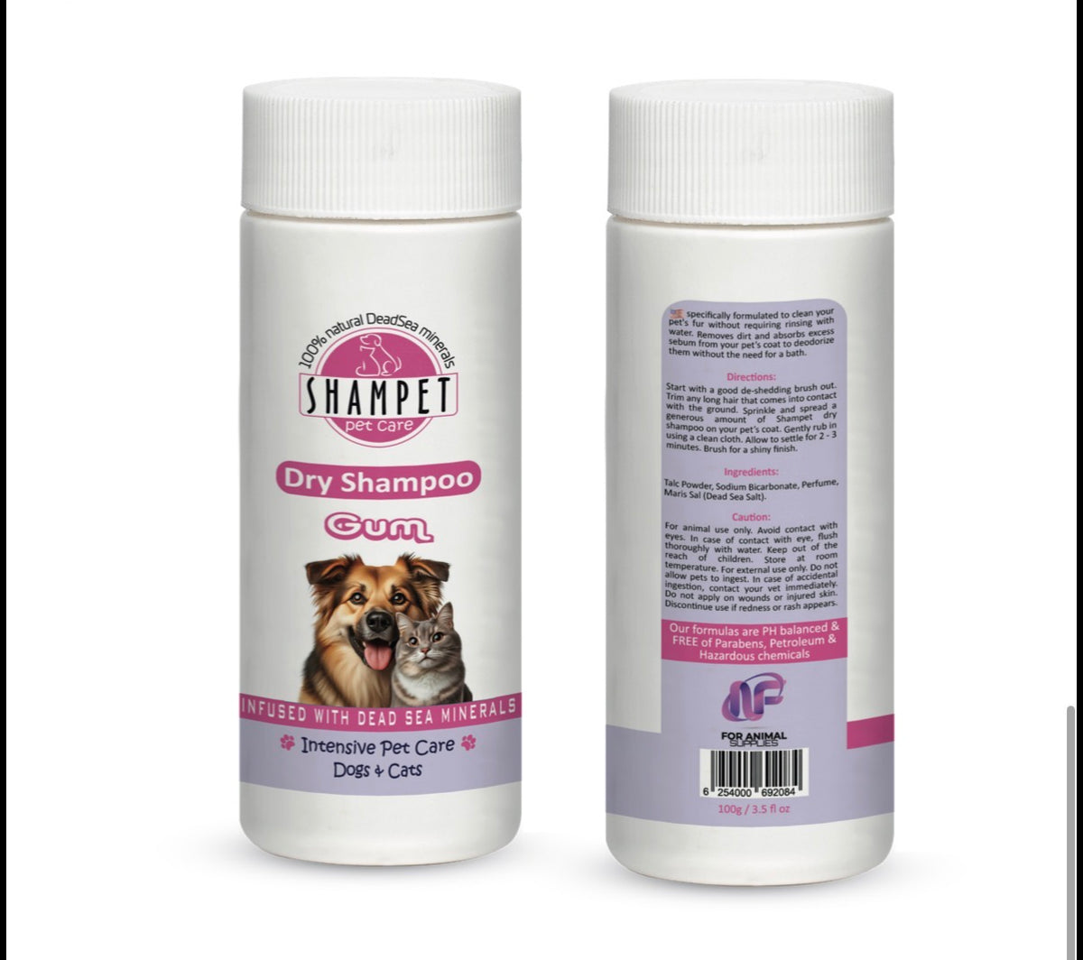 Shampet Dogs & Cats Dry-shampoo Gum 100g شامبو جاف بودرة برائحة العلكة