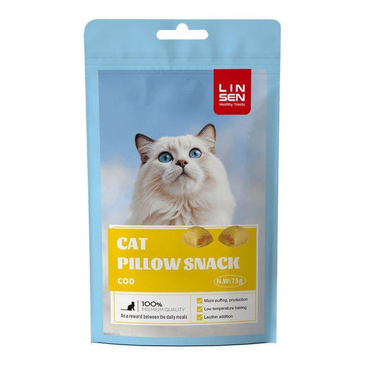 LINSEN CAT PILLOW SNACK 50g With COD مكافآت جافة بنكهة سمك القد