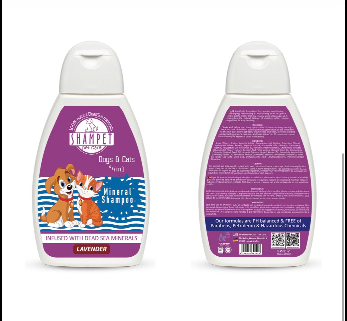 Shampet Dogs & Cats 4in1 Lavender 250 ml لتقليل تساقط الشعر واعطاء لمعان وإزالة الروائح بنكهة اللافندر