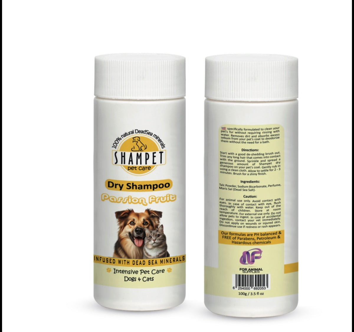 Shampet Dogs & Cats Dry-shampoo passion fruit 100g شامبو جاف بودرة برائحة الباشن فروت