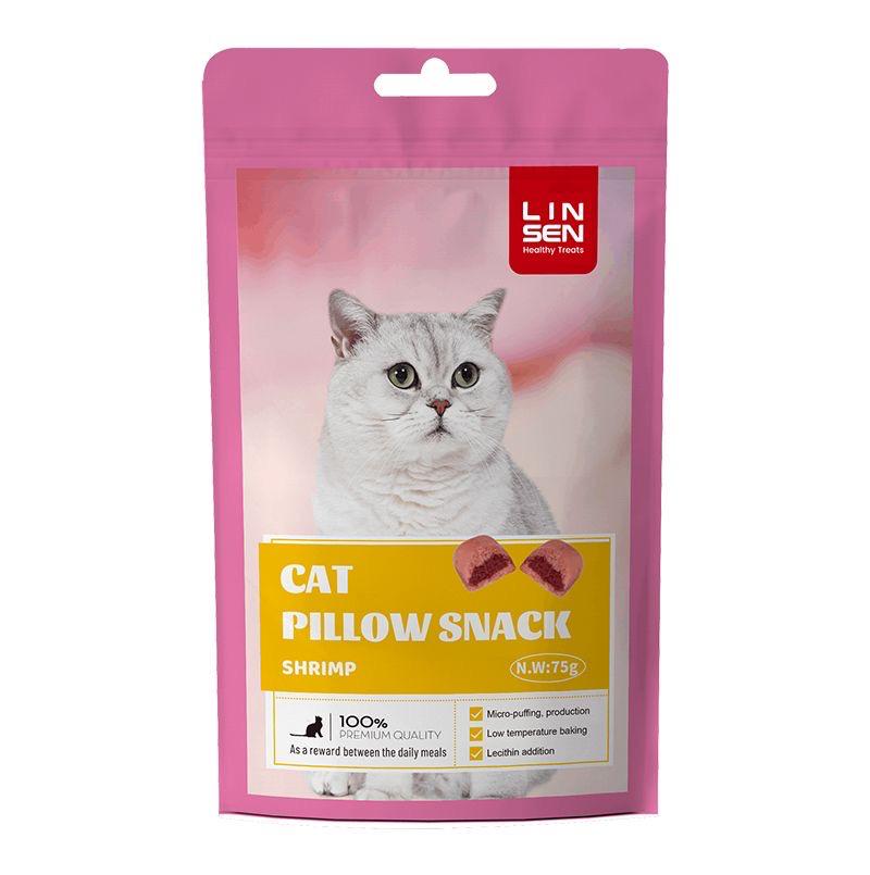 LINSEN CAT PILLOW SNACK 50g With Shrimp مكافآت جافة بنكهة الجمبري