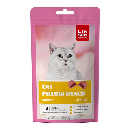 LINSEN CAT PILLOW SNACK 50g With Shrimp مكافآت جافة بنكهة الجمبري
