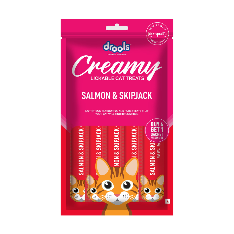 drools salmon & skipjack  creamy cat treats 5 pcs