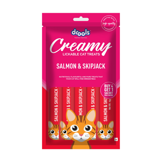 drools salmon & skipjack  creamy cat treats 5 pcs