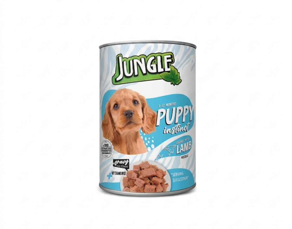 JUNGLE PUPPY Chunks With LAMB معلبة للكلاب الصغيرة بالمرق بنكهة اللحمة