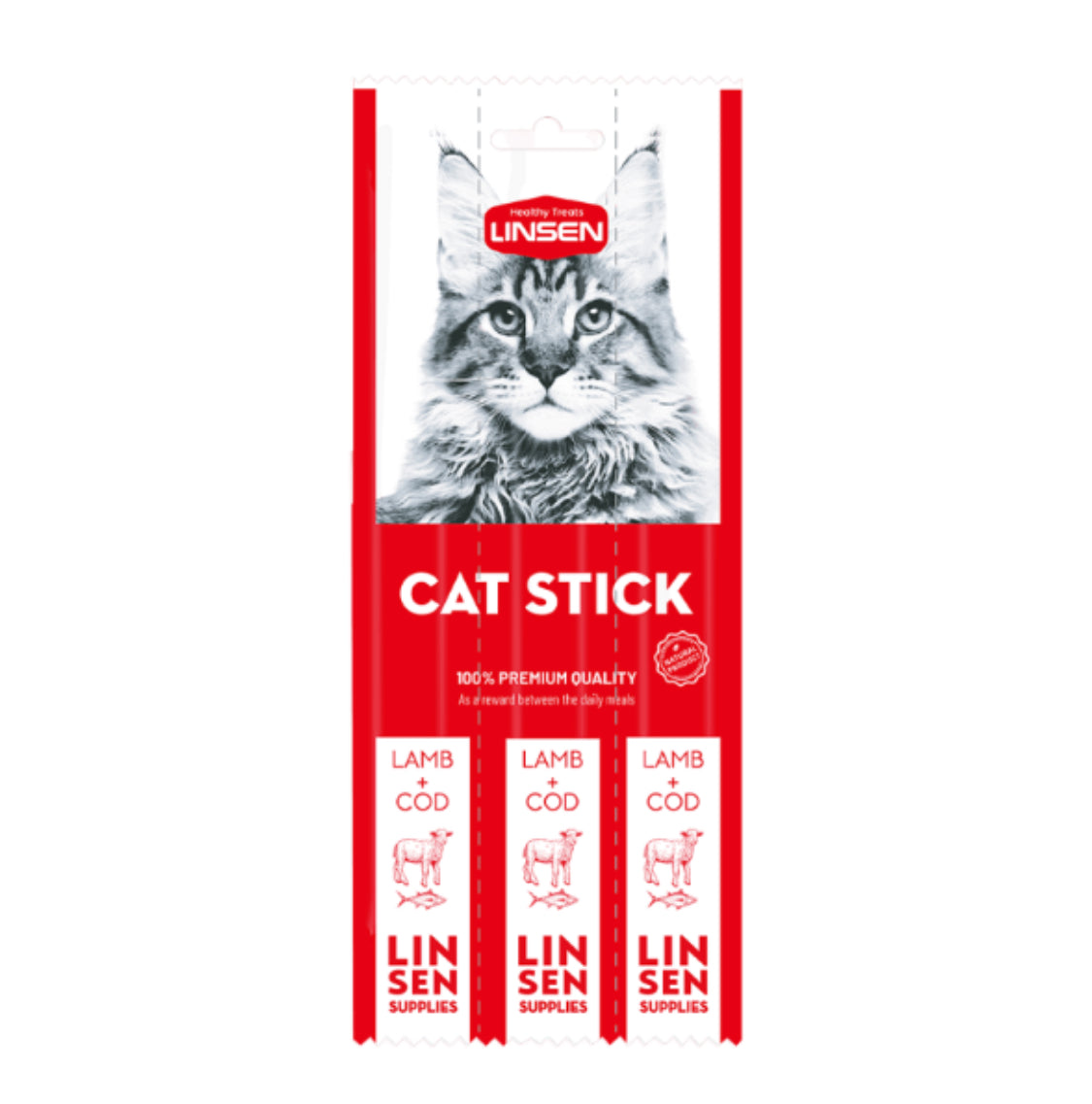 LINSEN Cat Treats Lamb and Cod Fish Sticks 7g 3/Pack مكافآت بنكهة اللحم وسمك القد