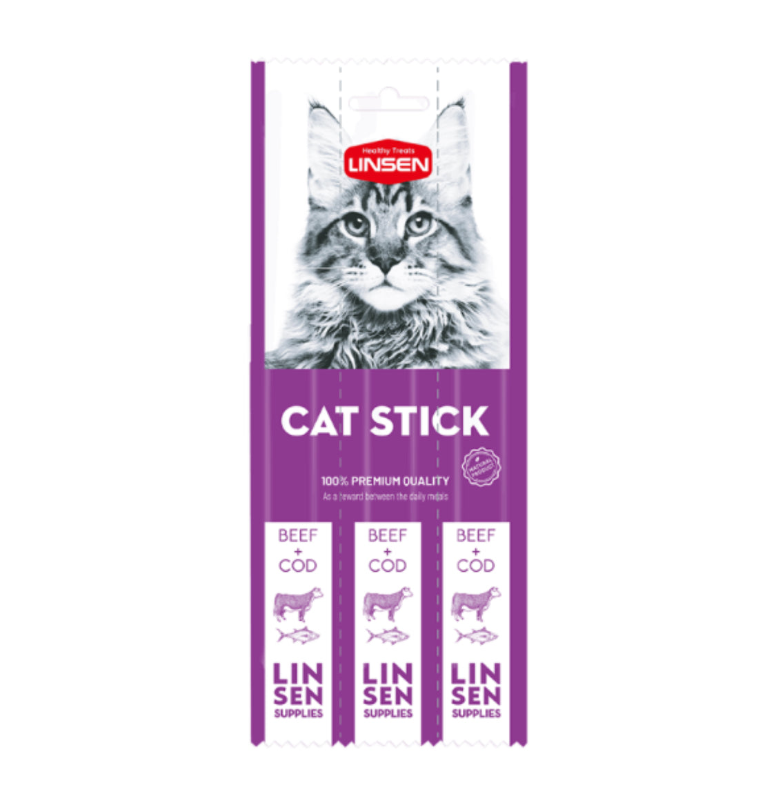 LINSEN Cat Stick Snack Beef & Cod مكافآت بنكهة اللحمة وسمك القد
