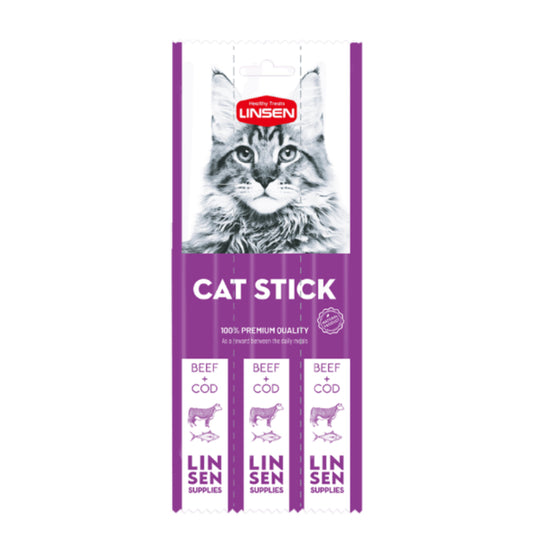 LINSEN Cat Stick Snack Beef & Cod مكافآت بنكهة اللحمة وسمك القد