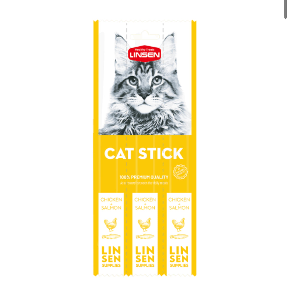 LINSEN Chicken and Salmon Cat Sticks 7g 3/Pack  مكافآت جافة عدد 3 اصابع بنكهة الدجاج  والسالمون