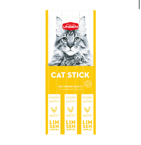 LINSEN Chicken and Salmon Cat Sticks 7g 3/Pack  مكافآت جافة عدد 3 اصابع بنكهة الدجاج  والسالمون