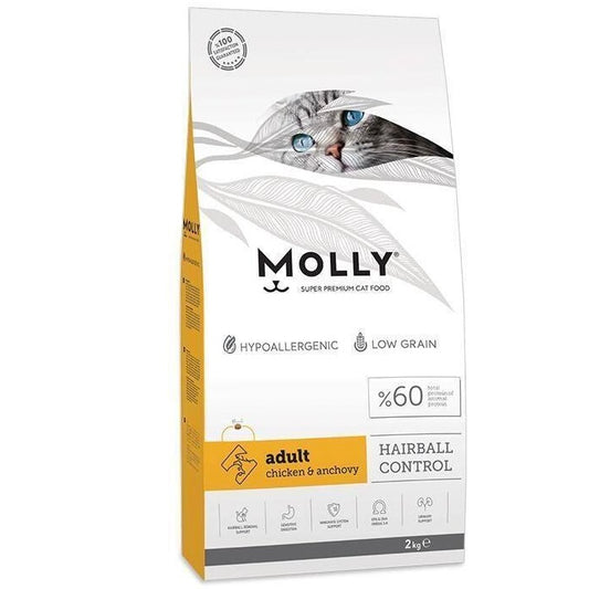 Molly hairball control 2 kg للقطط البالغة بنكهة الدجاج