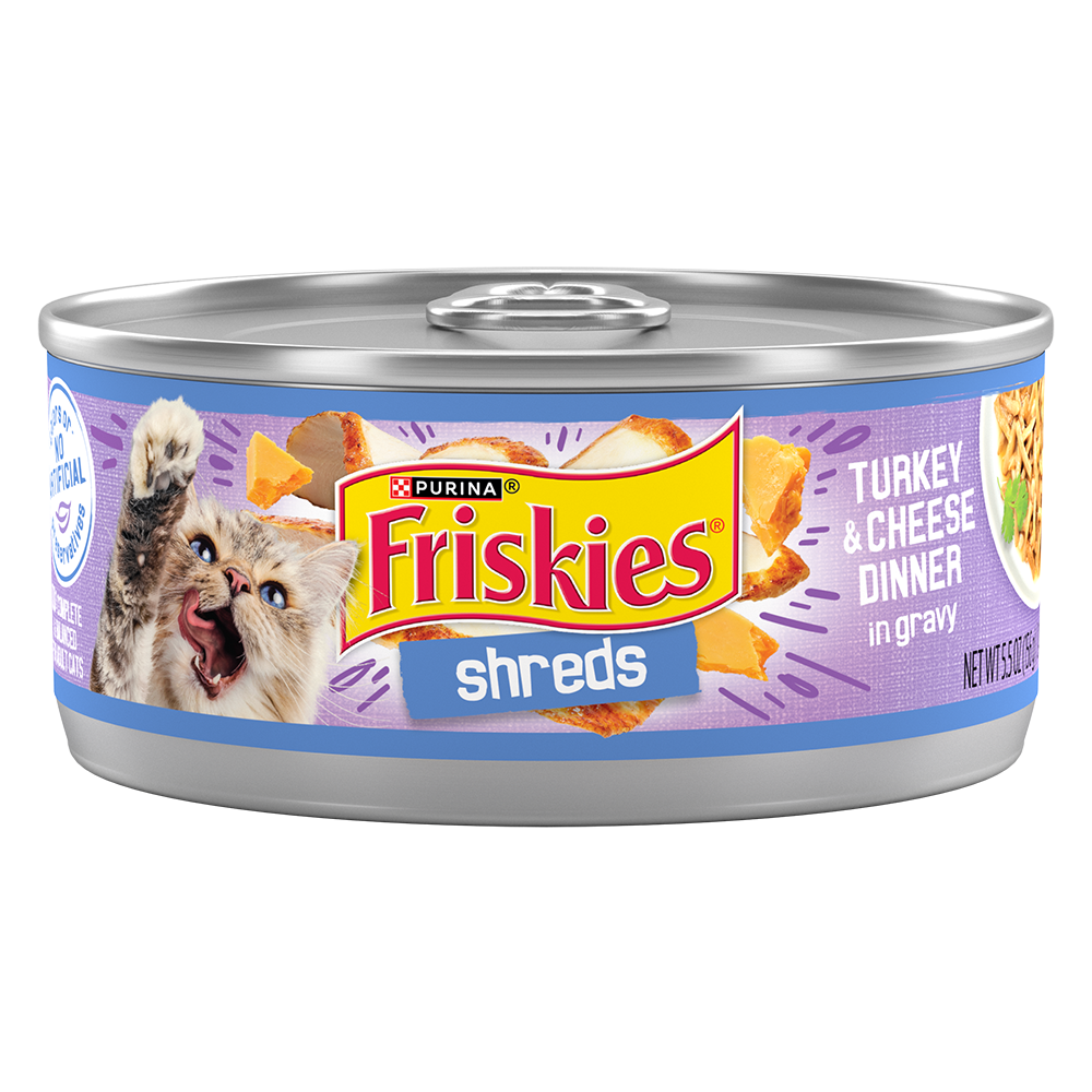 Friskies Shreds Turkey and Cheese Dinner in Gravy Wet Cat Food 156G