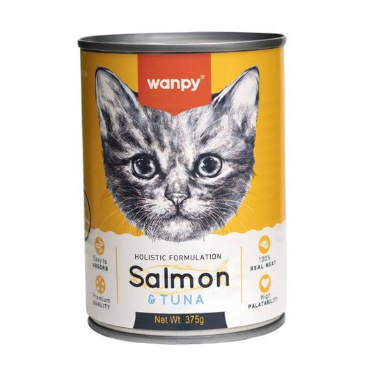 wanpy pate 375g salmon & tuna معلب مطحون بنكهة تونه والسالمون قطط صغيرة