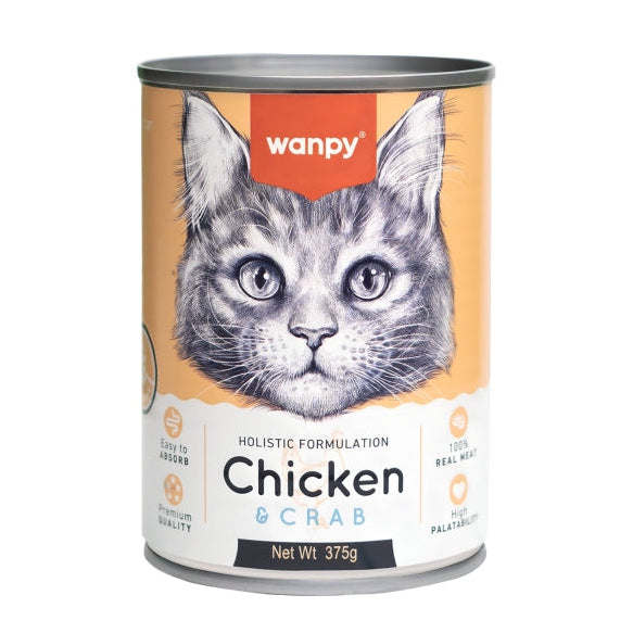wanpy pate 375g chicken & crap معلب مطحون بنكهة الدجاج والكراب