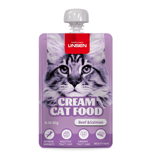 LINSEN cream cat food beef & salmon بنكهة اللحم والسالمون
