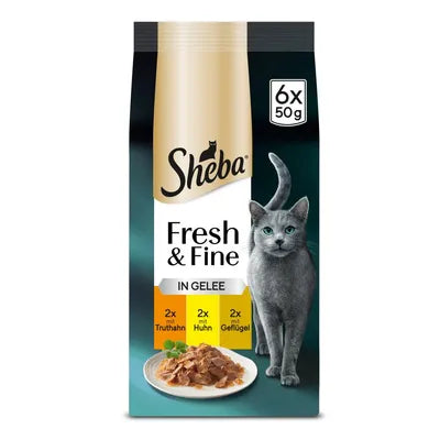 SHEBA Fresh & Fine 2x with chicken 2x with turkey 2x with poultry IN JELLY مغلفين بنكهة الدجاج ومغلفين بنكهة الدواجن ومغلفين بنكهة التيركي