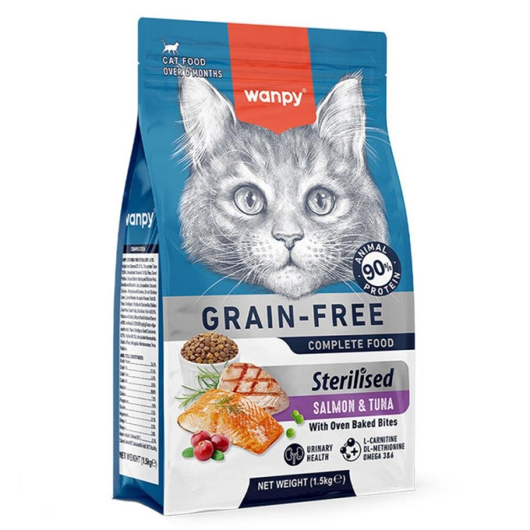 Wanpy Grain-Free Salmon and Tuna Sterilized Cat Food 1.5 kg أكل جاف بنكهة السالمون والتونة للقطط المعقمة