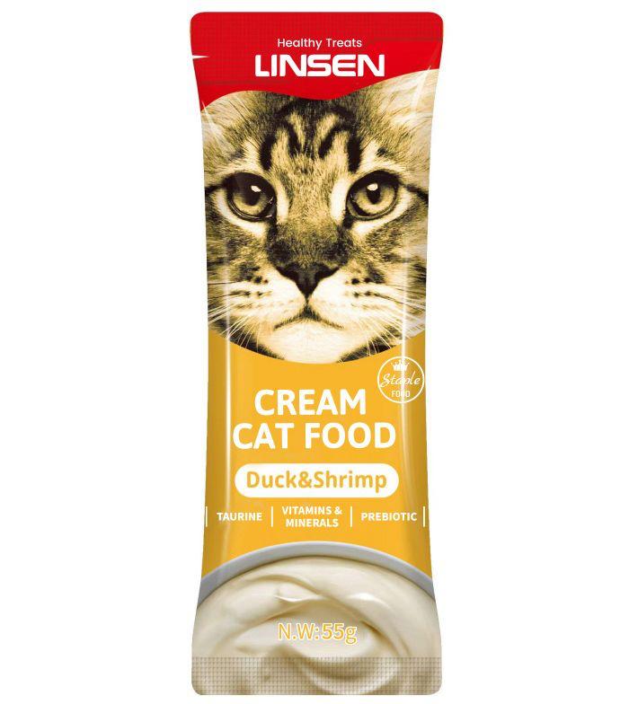 LINSEN Cream Treat with Duck & Shrimp 55g كريمة للقطط بنكهة البط والجمبري