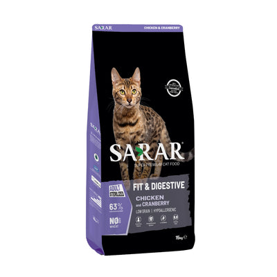 SARAR 15kg Cat Food Fit Digestive with Chicken & Cranberry